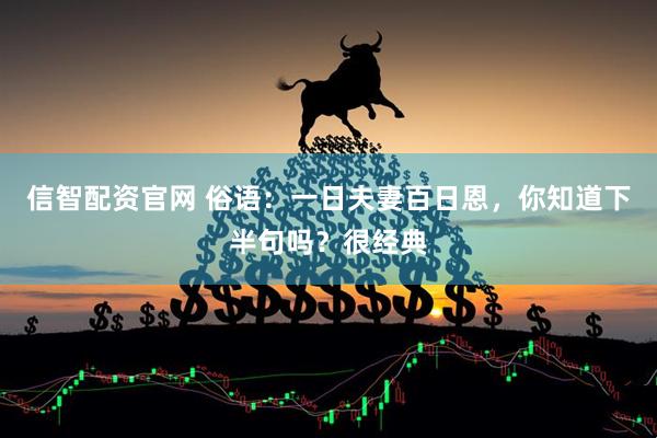 信智配资官网 俗语：一日夫妻百日恩，你知道下半句吗？很经典